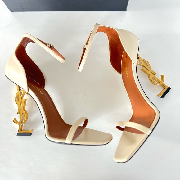SAINT LAURENT Opyum Beige Leather Ankle Strap Open Toe Heel Sandals Sz 39 NWT - Picture 8 of 15